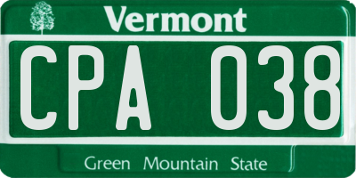 VT license plate CPA038