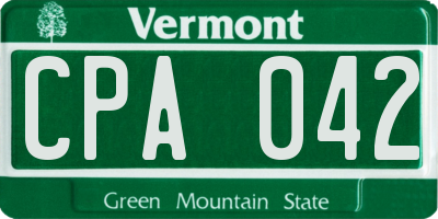 VT license plate CPA042