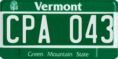 VT license plate CPA043