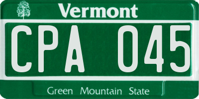 VT license plate CPA045