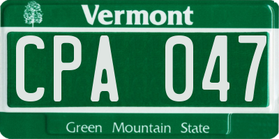 VT license plate CPA047
