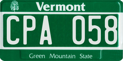 VT license plate CPA058