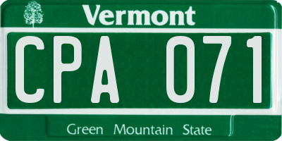 VT license plate CPA071