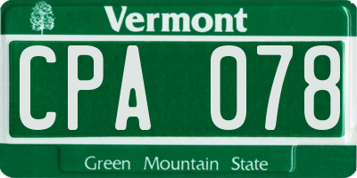 VT license plate CPA078