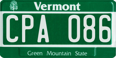 VT license plate CPA086