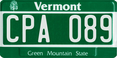 VT license plate CPA089
