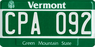 VT license plate CPA092