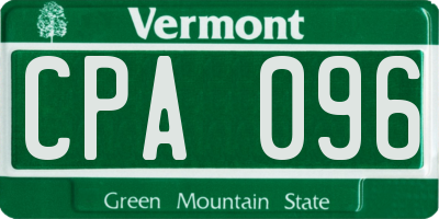 VT license plate CPA096