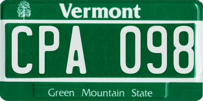 VT license plate CPA098