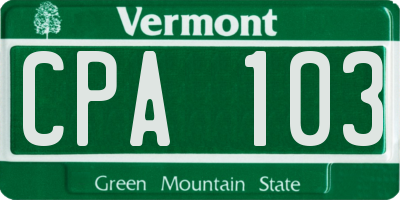 VT license plate CPA103