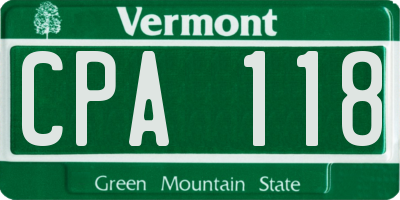 VT license plate CPA118