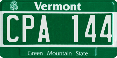 VT license plate CPA144