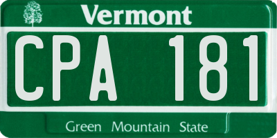 VT license plate CPA181