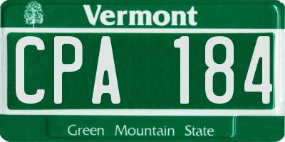 VT license plate CPA184