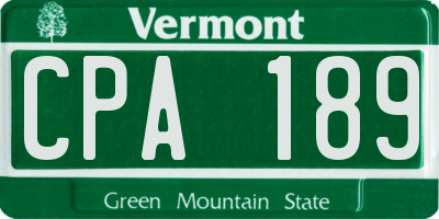 VT license plate CPA189
