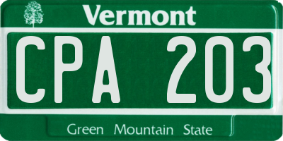 VT license plate CPA203