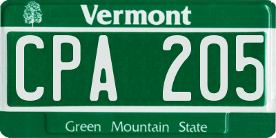 VT license plate CPA205