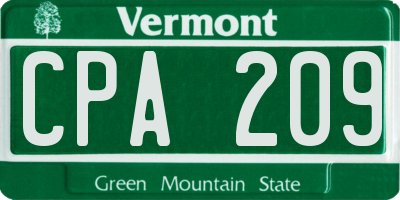 VT license plate CPA209
