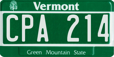 VT license plate CPA214