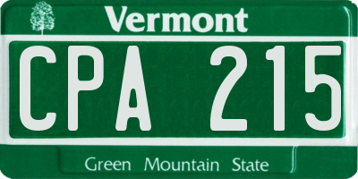 VT license plate CPA215