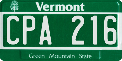 VT license plate CPA216