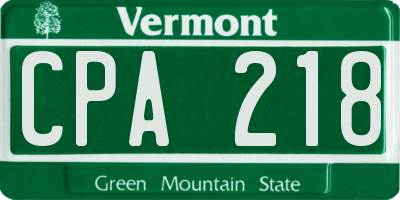 VT license plate CPA218