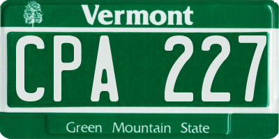 VT license plate CPA227
