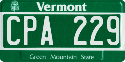 VT license plate CPA229