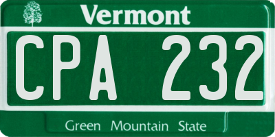 VT license plate CPA232