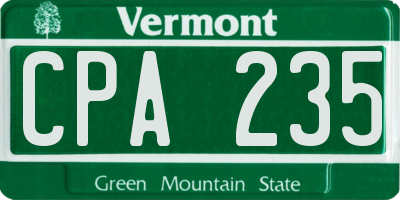 VT license plate CPA235