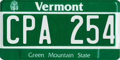 VT license plate CPA254