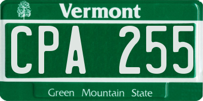 VT license plate CPA255