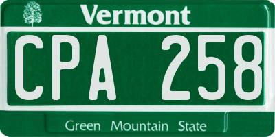 VT license plate CPA258