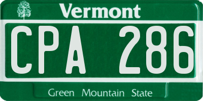 VT license plate CPA286