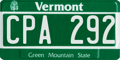 VT license plate CPA292