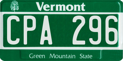 VT license plate CPA296