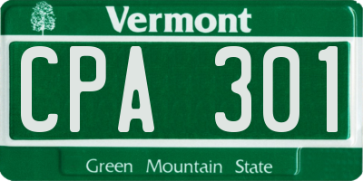 VT license plate CPA301