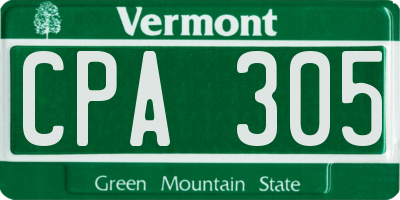 VT license plate CPA305