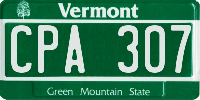 VT license plate CPA307