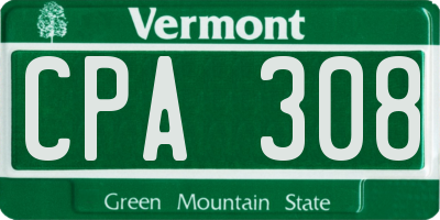 VT license plate CPA308
