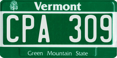 VT license plate CPA309
