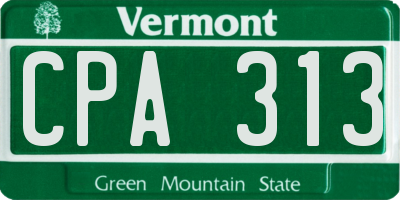 VT license plate CPA313