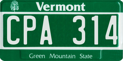 VT license plate CPA314