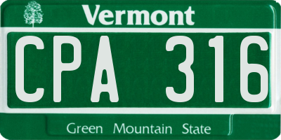 VT license plate CPA316