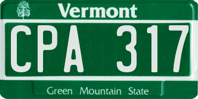 VT license plate CPA317