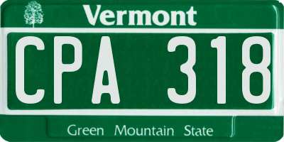 VT license plate CPA318