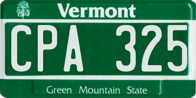 VT license plate CPA325
