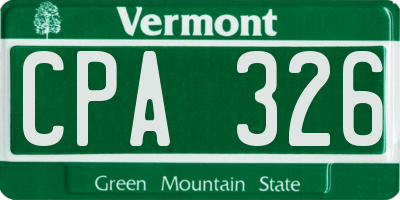 VT license plate CPA326