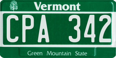 VT license plate CPA342
