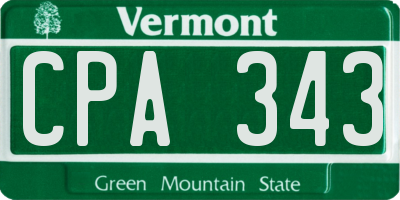 VT license plate CPA343